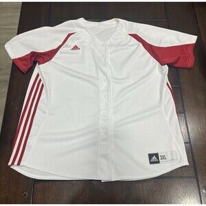 Adidas Baseball Softball Jersey 3XL White Red Full Button Diamond King Queen